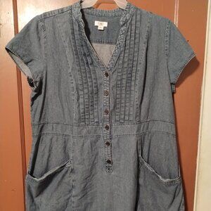 CATO PLUS SIZE DENIM CHAMBRAY SHORT SLEEVE DRESS SIZE 22/24-FLAWS-SEE MEASUREMEN